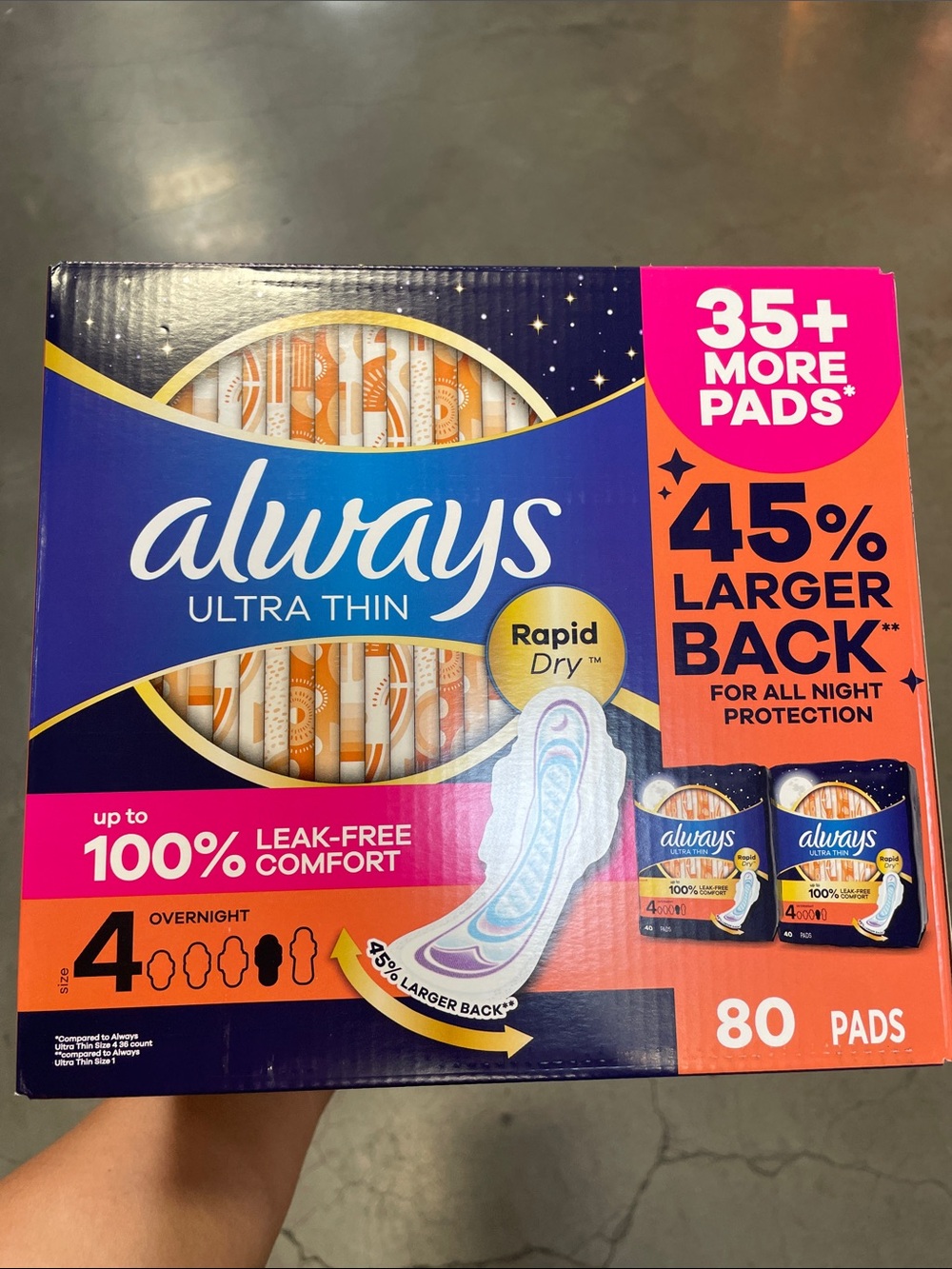 Always Ultra Thin Overnight Pads Bladder Control Value Pack 80 count